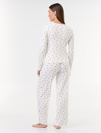 Conjunto de pijama de punto calado + cárdigan efecto borreguito - 3 piezas