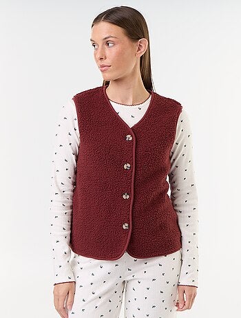 Conjunto de pijama de punto calado + cárdigan efecto borreguito - 3 piezas