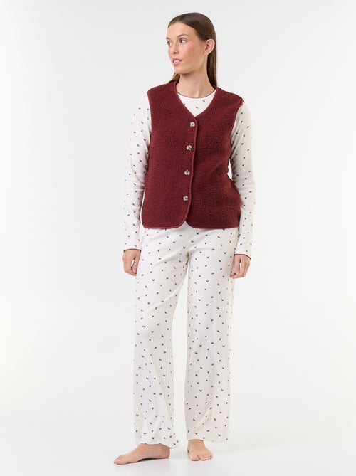 Conjunto de pijama de punto calado + cárdigan efecto borreguito - 3 piezas - Kiabi