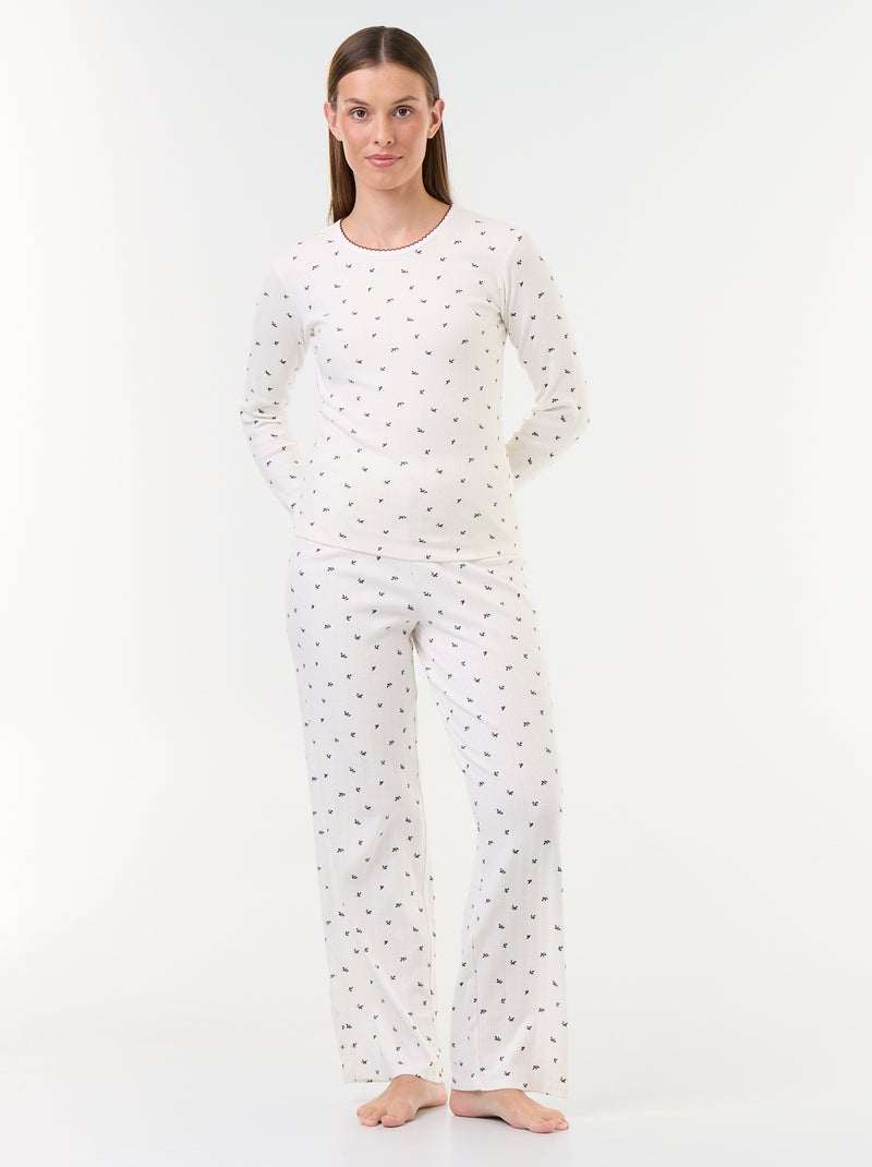 Conjunto de pijama de punto calado + cárdigan efecto borreguito - 3 piezas Blanco - Kiabi