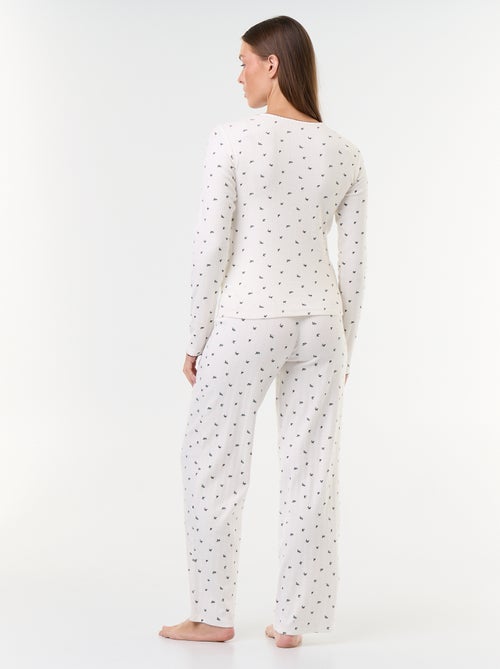 Conjunto de pijama de punto calado + cárdigan efecto borreguito - 3 piezas - Kiabi