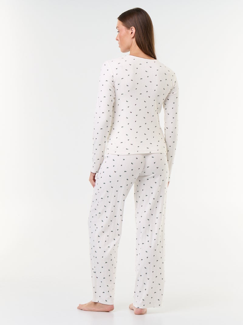Conjunto de pijama de punto calado + cárdigan efecto borreguito - 3 piezas Blanco - Kiabi
