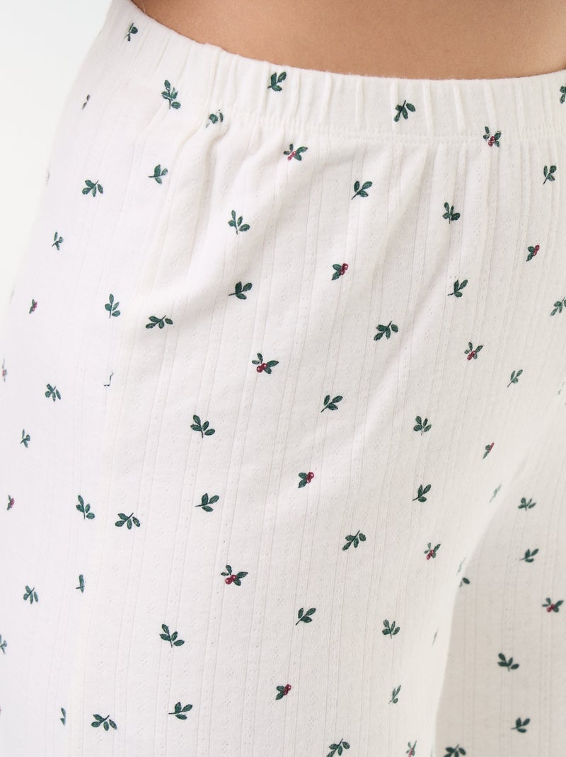 Conjunto de pijama de punto calado + cárdigan efecto borreguito - 3 piezas Blanco - Kiabi
