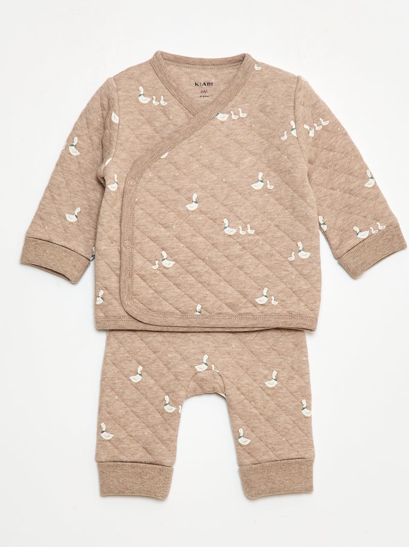 Conjunto de pijama de punto de algodón Beige - Kiabi