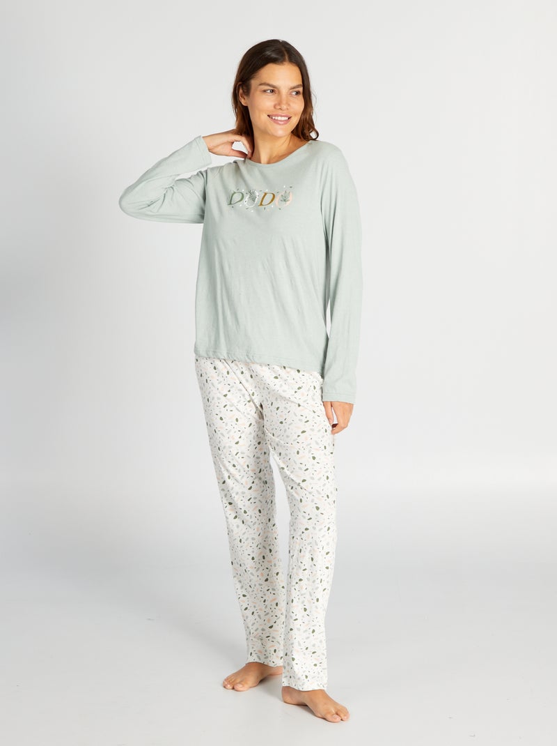Conjunto de pijama de punto 'dodo' - 2 piezas verde/blanco - Kiabi