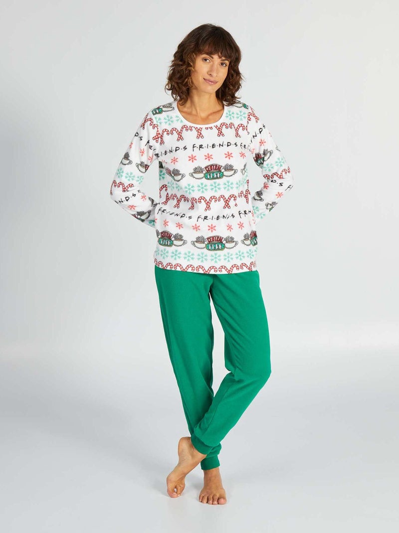 Conjunto de pijama de punto polar  - 2 piezas blanco/verde - Kiabi