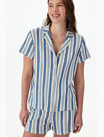 Conjunto de pijama de rayas en pointelle con camisa de manga corta y shorts penti