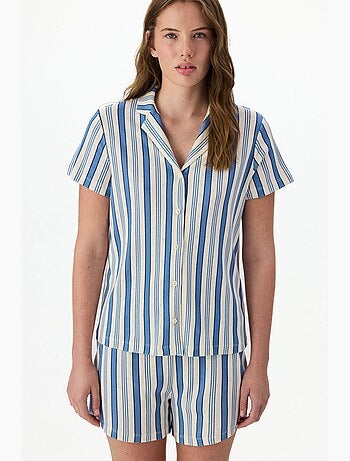 Conjunto de pijama de rayas en pointelle con camisa de manga corta y shorts penti
