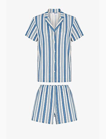 Conjunto de pijama de rayas en pointelle con camisa de manga corta y shorts penti
