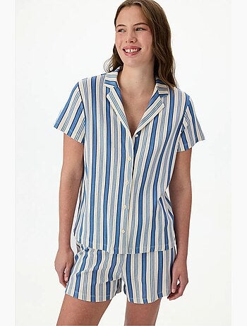 Conjunto de pijama de rayas en pointelle con camisa de manga corta y shorts penti