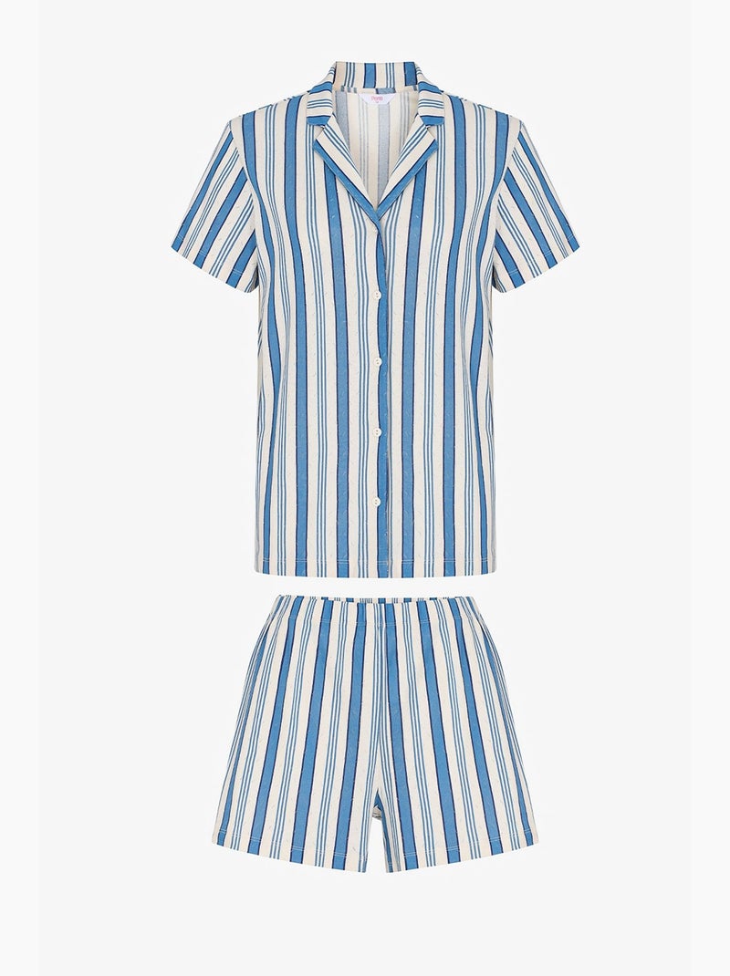 Conjunto de pijama de rayas en pointelle con camisa de manga corta y shorts penti Blanco Azul - Kiabi
