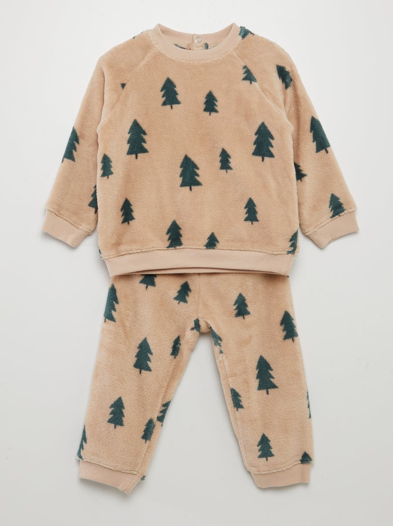 Conjunto de pijama de tejido polar - 2 piezas MARRON - Kiabi