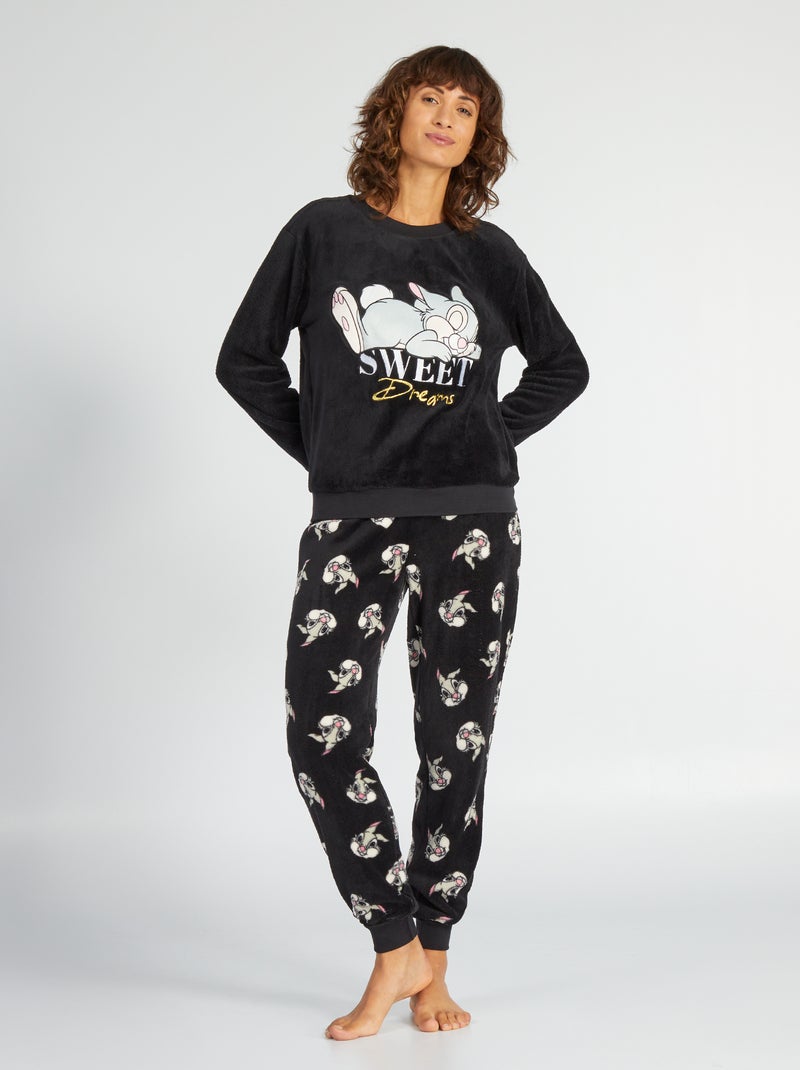 Conjunto de pijama de tejido polar 'Tambor' - 2 piezas NEGRO - Kiabi