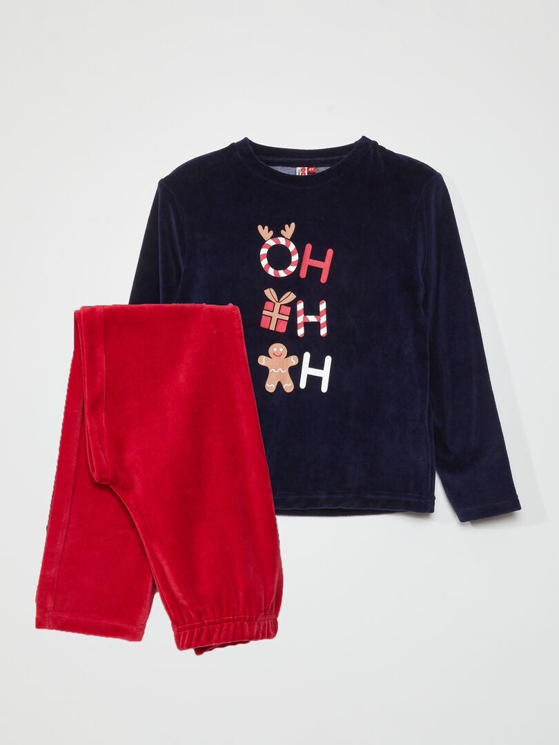 Conjunto de pijama de terciopelo camiseta + pantalón - 2 piezas azul/rojo - Kiabi