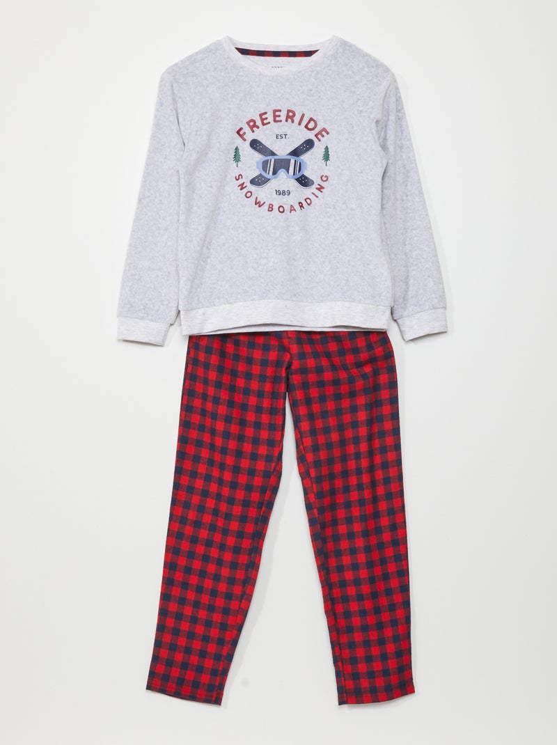 Conjunto de pijama de terciopelo camiseta + pantalón - 2 piezas GRIS - Kiabi