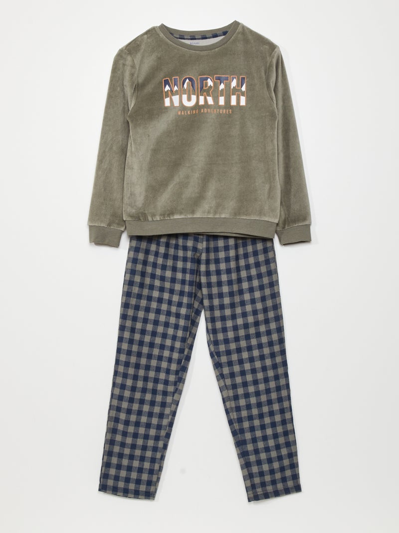 Conjunto de pijama de terciopelo camiseta + pantalón - 2 piezas KAKI - Kiabi