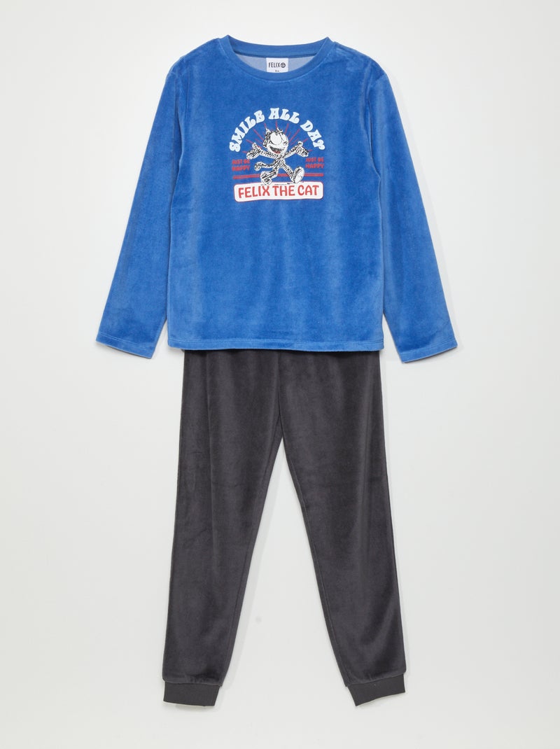 Conjunto de pijama de terciopelo 'El gato Félix'  - 2 piezas AZUL - Kiabi