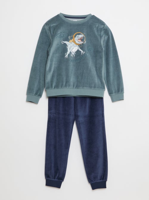 Conjunto de pijama de terciopelo estampado sudadera + pantalón - 2 piezas - Kiabi