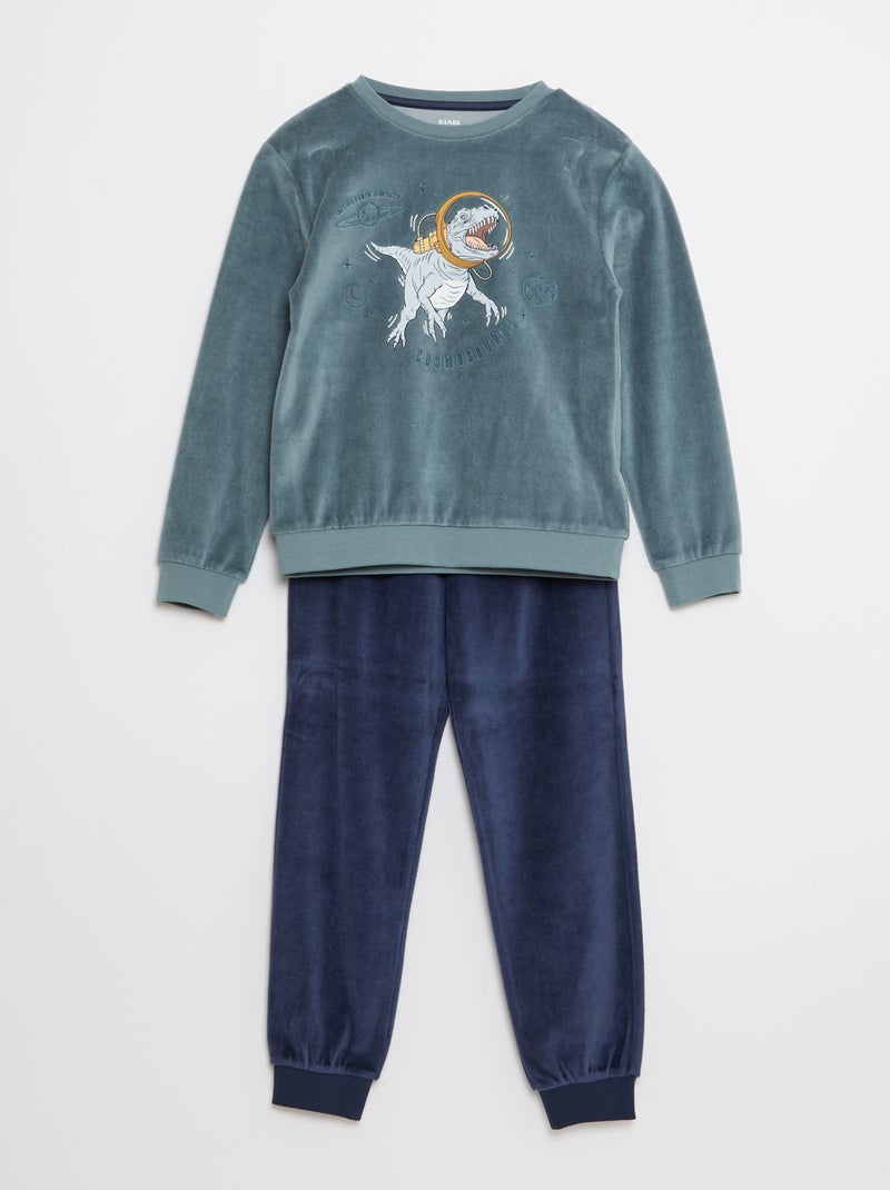 Conjunto de pijama de terciopelo estampado sudadera + pantalón - 2 piezas Azul - Kiabi