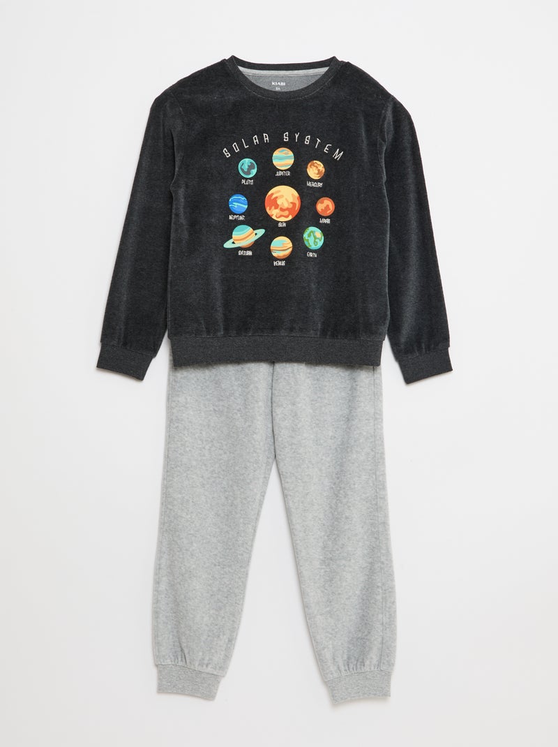 Conjunto de pijama de terciopelo estampado sudadera + pantalón - 2 piezas Marron - Kiabi