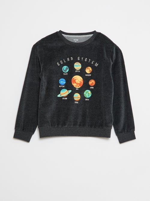 Conjunto de pijama de terciopelo estampado sudadera + pantalón - 2 piezas - Kiabi