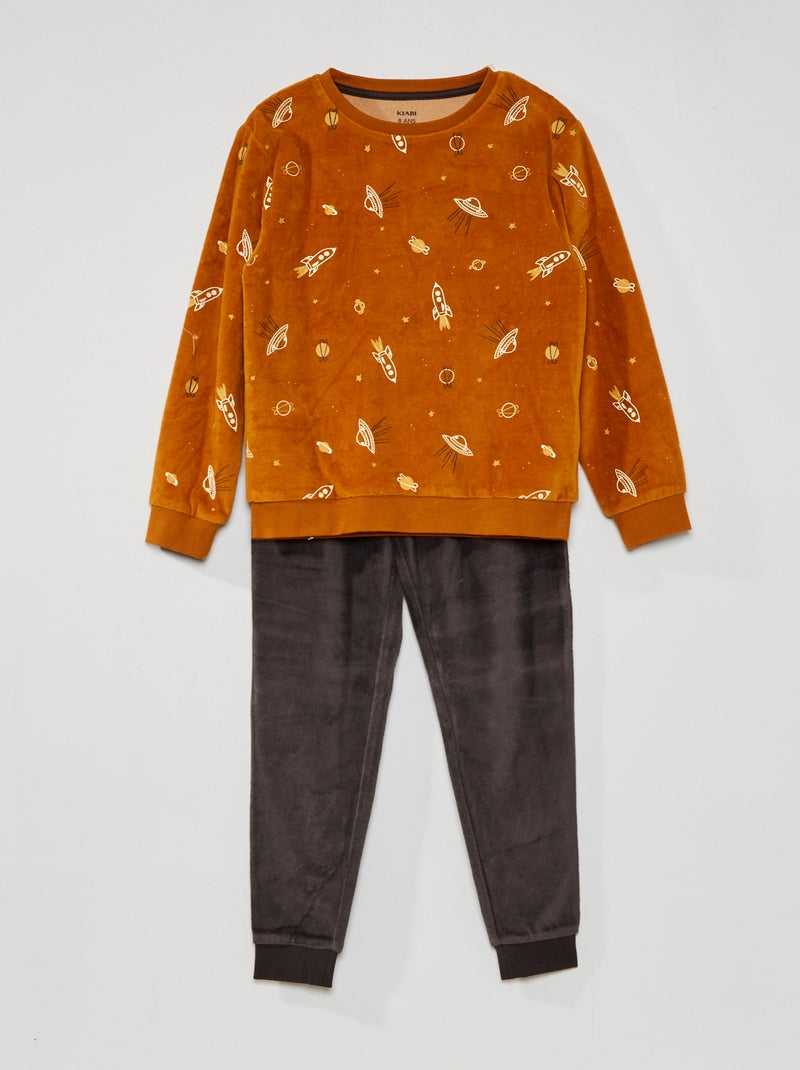 Conjunto de pijama de terciopelo MARRON - Kiabi