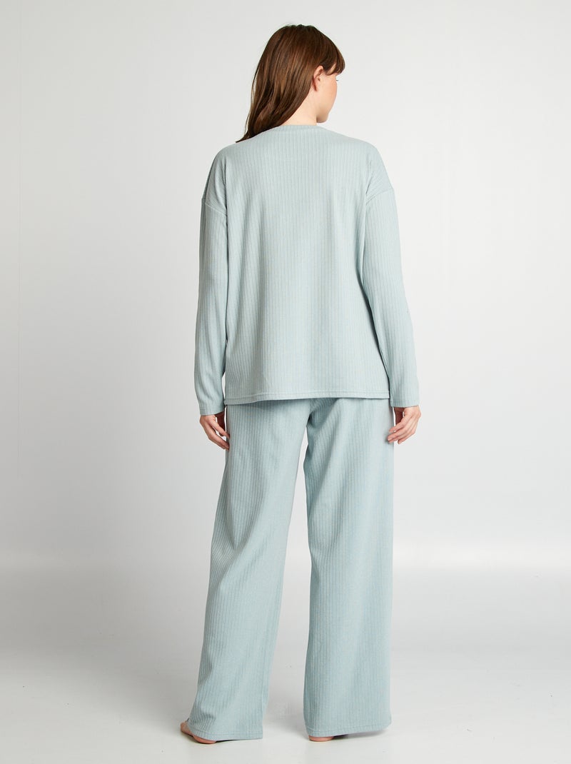 Conjunto de pijama efecto canalé de punto suave AZUL - Kiabi