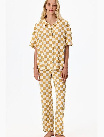 Conjunto de pijama hannah con estampado de cuadros, camisa de manga corta y pantalón penti