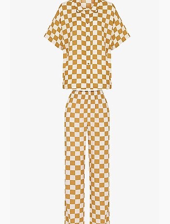 Conjunto de pijama hannah con estampado de cuadros, camisa de manga corta y pantalón penti