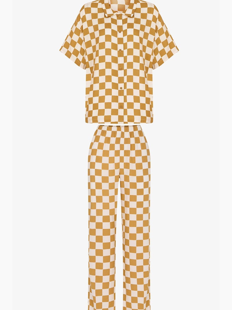 Conjunto de pijama hannah con estampado de cuadros, camisa de manga corta y pantalón penti Ámbar - Kiabi