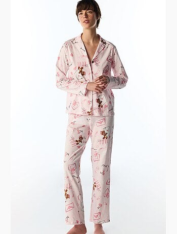 Conjunto de pijama happiness con estampado de oso, manga larga, camisa y pantalón penti