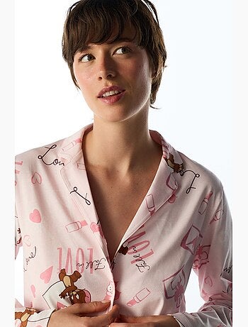 Conjunto de pijama happiness con estampado de oso, manga larga, camisa y pantalón penti