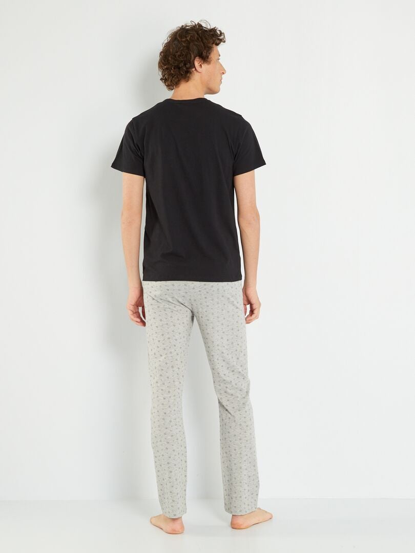 Conjunto de pijama largo - 2 piezas negro/gris - Kiabi