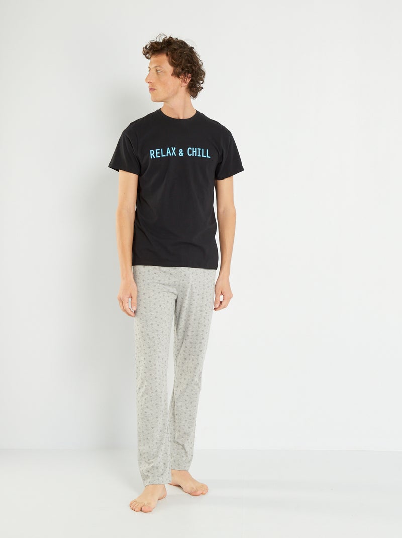 Conjunto de pijama largo - 2 piezas negro/gris - Kiabi