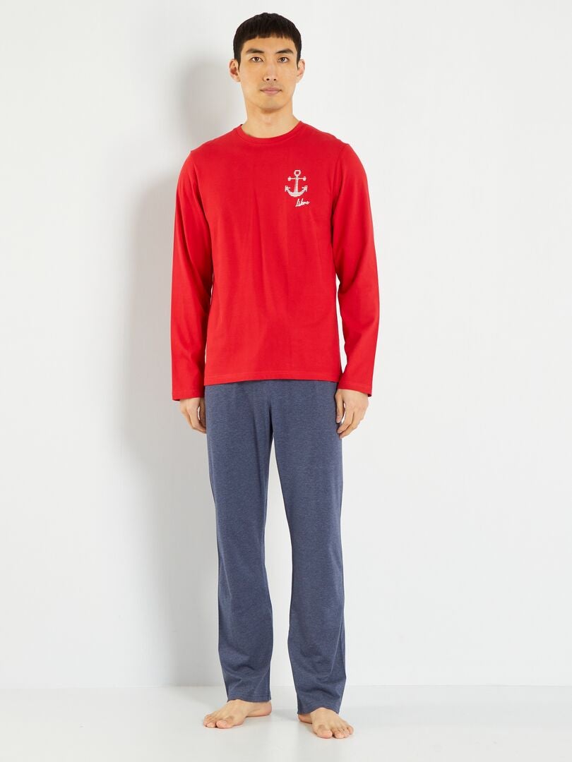 Conjunto de pijama largo - 2 piezas rojo/azul - Kiabi