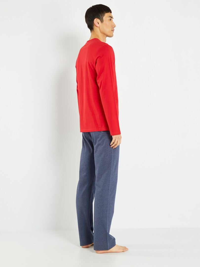 Conjunto de pijama largo - 2 piezas rojo/azul - Kiabi