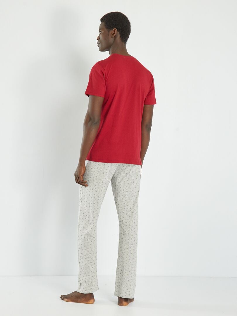 Conjunto de pijama largo - 2 piezas rojo/gris - Kiabi