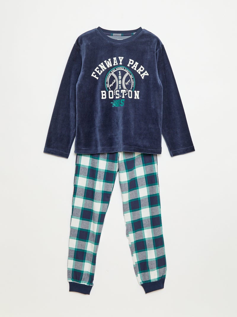 Conjunto de pijama largo bimateria camiseta + pantalón - 2 piezas Azul - Kiabi