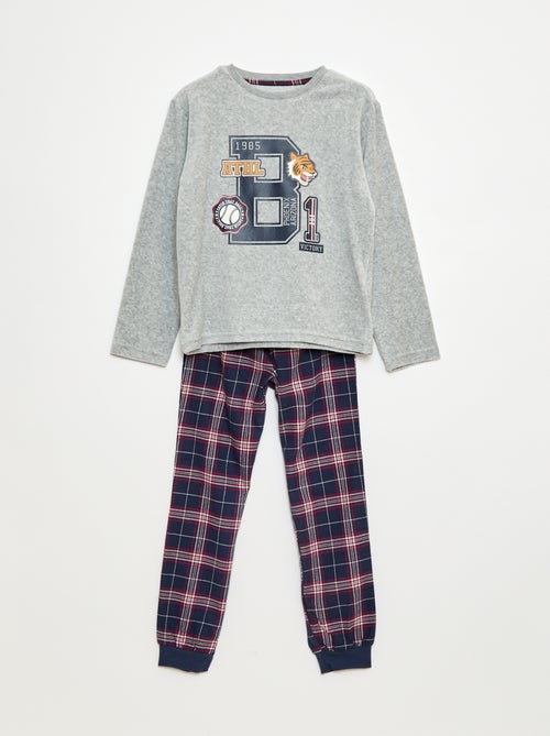 Conjunto de pijama largo bimateria camiseta + pantalón - 2 piezas - Kiabi