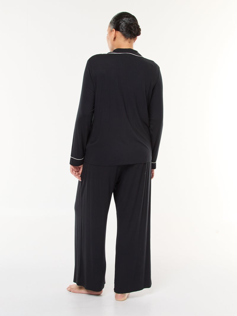 Conjunto de pijama largo camisa + pantalón - 2 piezas Negro - Kiabi