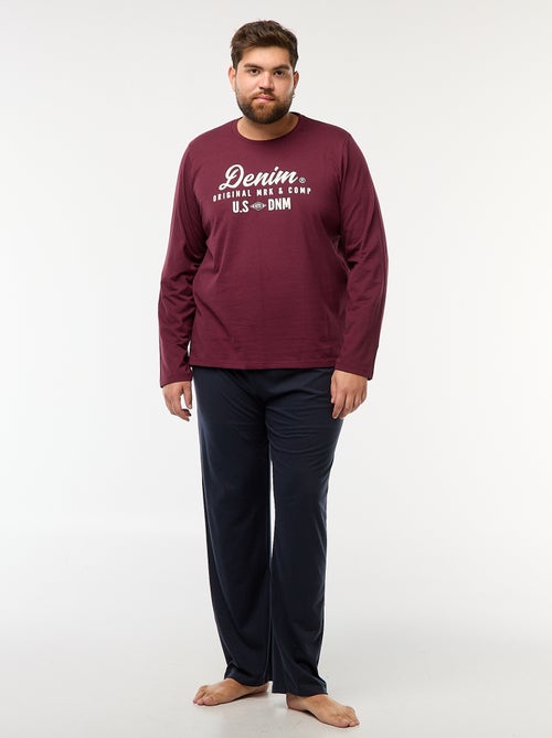 Conjunto de pijama largo camiseta + pantalón - 2 piezas - Kiabi