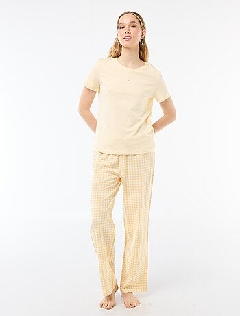 Conjunto de pijama largo camiseta + pantalón a cuadros - 2 piezas