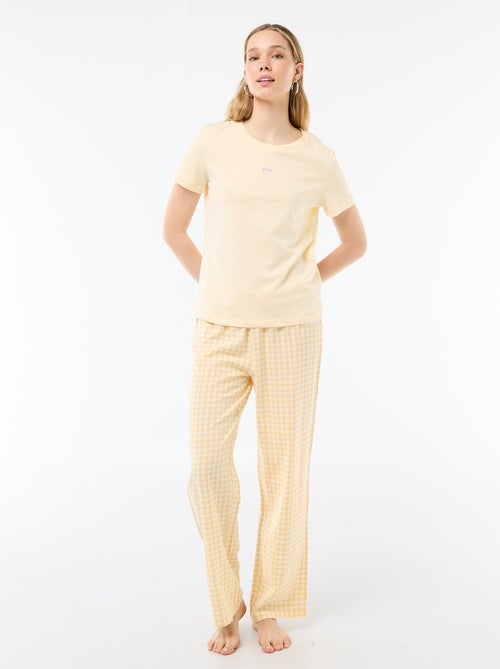 Conjunto de pijama largo camiseta + pantalón a cuadros - 2 piezas - Kiabi