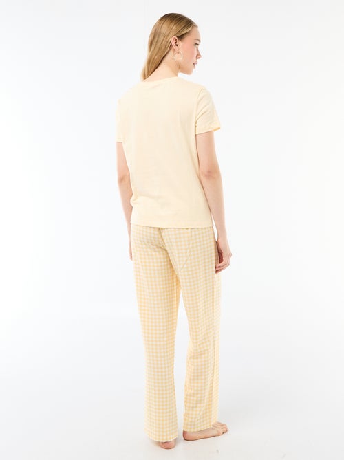 Conjunto de pijama largo camiseta + pantalón a cuadros - 2 piezas - Kiabi