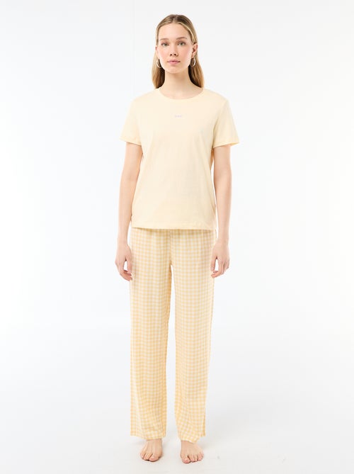 Conjunto de pijama largo camiseta + pantalón a cuadros - 2 piezas - Kiabi