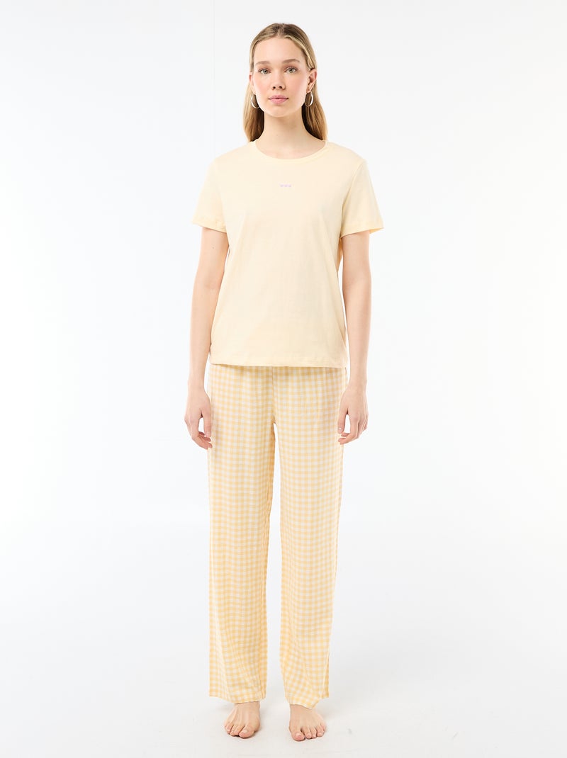 Conjunto de pijama largo camiseta + pantalón a cuadros - 2 piezas Amarillo - Kiabi