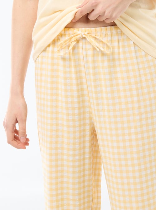 Conjunto de pijama largo camiseta + pantalón a cuadros - 2 piezas - Kiabi