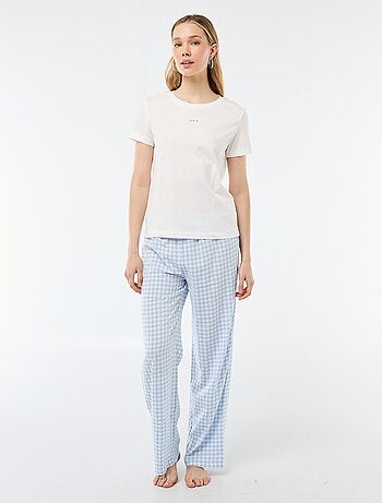 Conjunto de pijama largo camiseta + pantalón a cuadros - 2 piezas