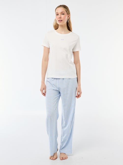 Conjunto de pijama largo camiseta + pantalón a cuadros - 2 piezas - Kiabi