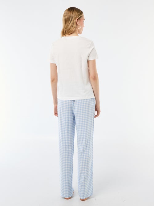 Conjunto de pijama largo camiseta + pantalón a cuadros - 2 piezas - Kiabi